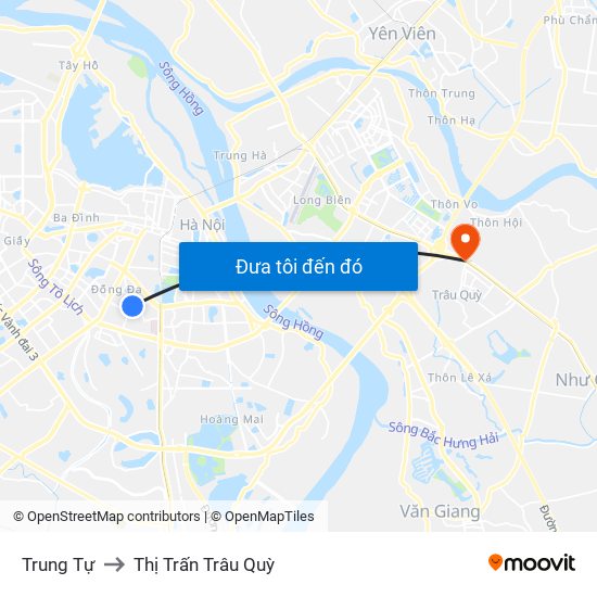 Trung Tự to Thị Trấn Trâu Quỳ map