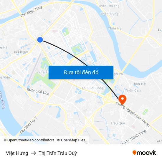 Việt Hưng to Thị Trấn Trâu Quỳ map