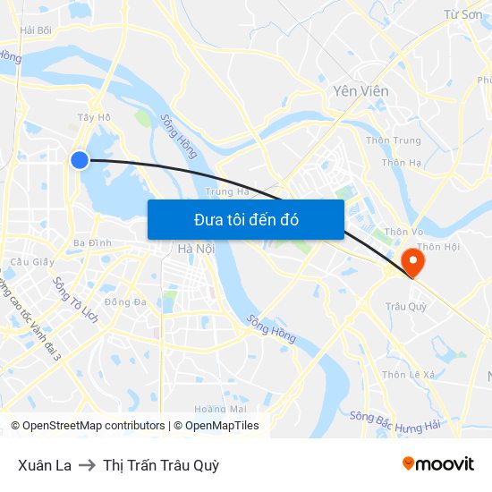 Xuân La to Thị Trấn Trâu Quỳ map