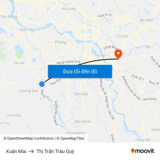 Xuân Mai to Thị Trấn Trâu Quỳ map