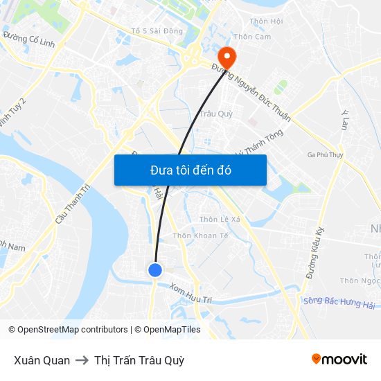 Xuân Quan to Thị Trấn Trâu Quỳ map