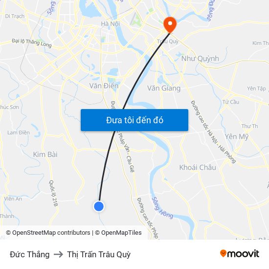 Đức Thắng to Thị Trấn Trâu Quỳ map