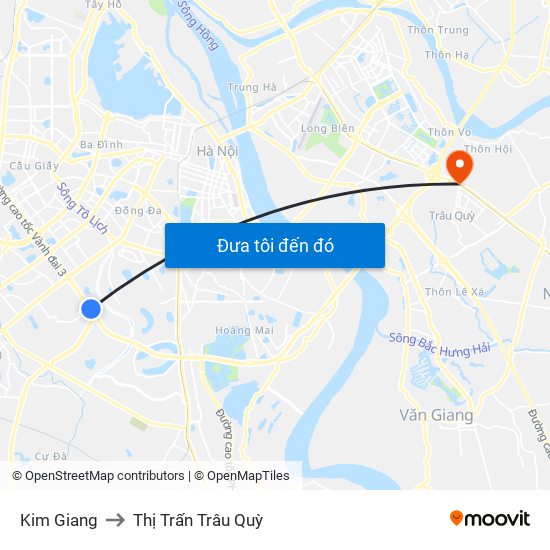 Kim Giang to Thị Trấn Trâu Quỳ map