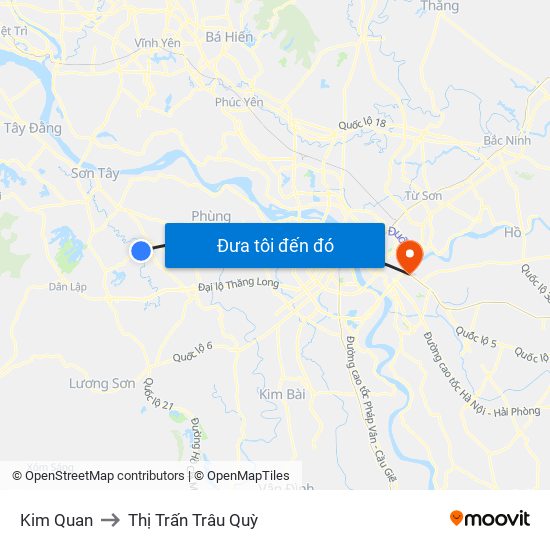 Kim Quan to Thị Trấn Trâu Quỳ map