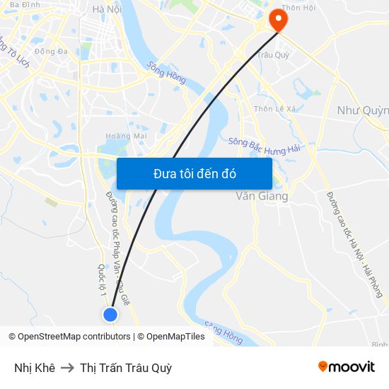 Nhị Khê to Thị Trấn Trâu Quỳ map