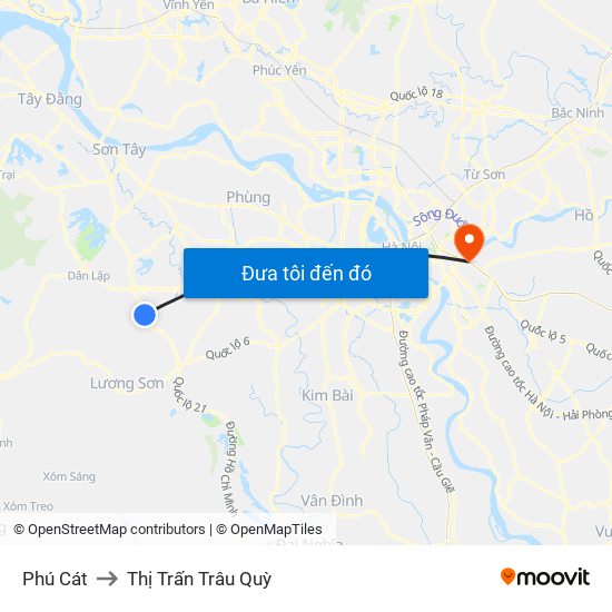 Phú Cát to Thị Trấn Trâu Quỳ map
