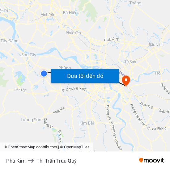 Phú Kim to Thị Trấn Trâu Quỳ map