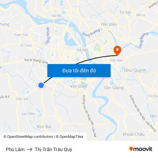 Phú Lãm to Thị Trấn Trâu Quỳ map