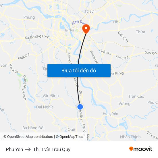 Phú Yên to Thị Trấn Trâu Quỳ map