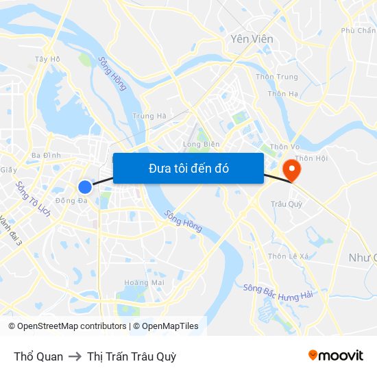 Thổ Quan to Thị Trấn Trâu Quỳ map