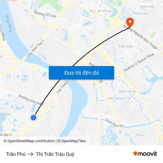 Trần Phú to Thị Trấn Trâu Quỳ map