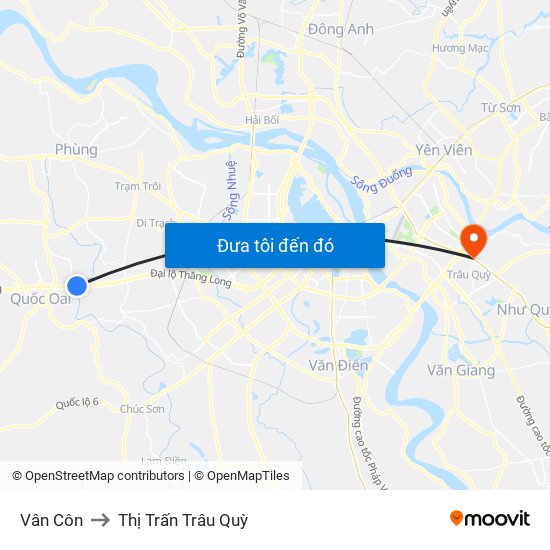 Vân Côn to Thị Trấn Trâu Quỳ map