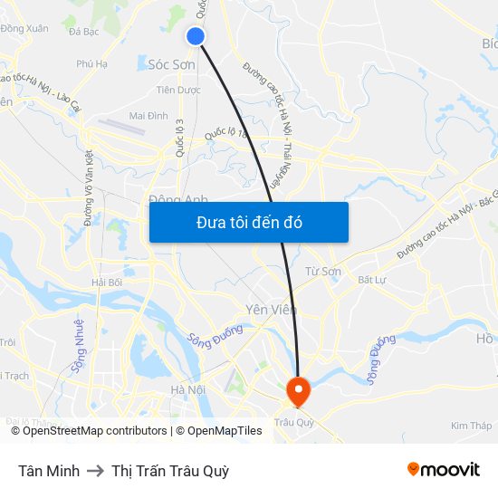 Tân Minh to Thị Trấn Trâu Quỳ map