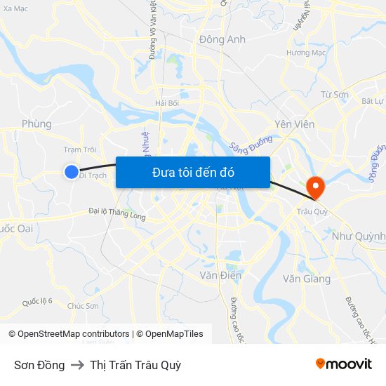 Sơn Đồng to Thị Trấn Trâu Quỳ map