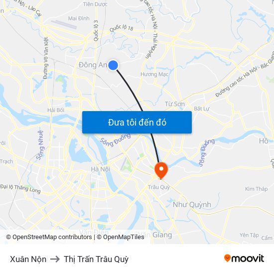 Xuân Nộn to Thị Trấn Trâu Quỳ map