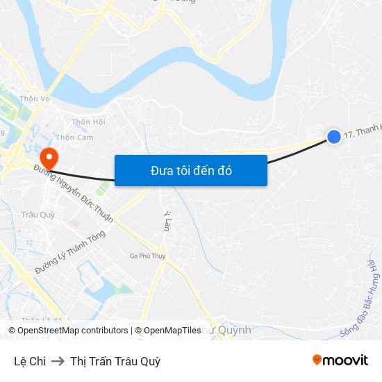 Lệ Chi to Thị Trấn Trâu Quỳ map