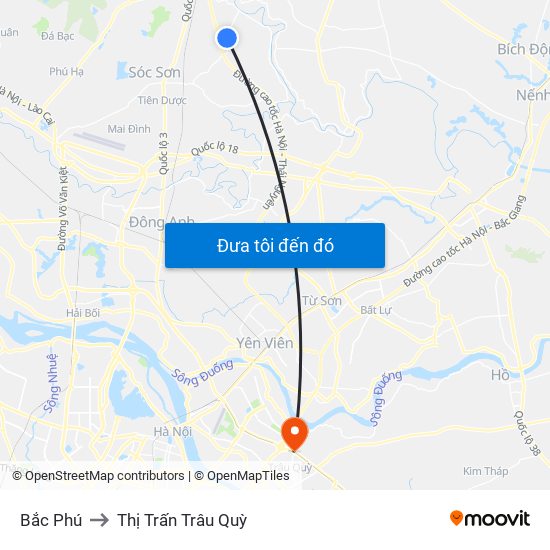 Bắc Phú to Thị Trấn Trâu Quỳ map