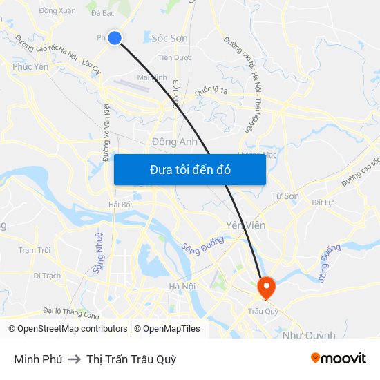 Minh Phú to Thị Trấn Trâu Quỳ map