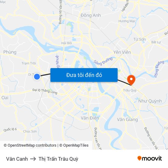 Vân Canh to Thị Trấn Trâu Quỳ map