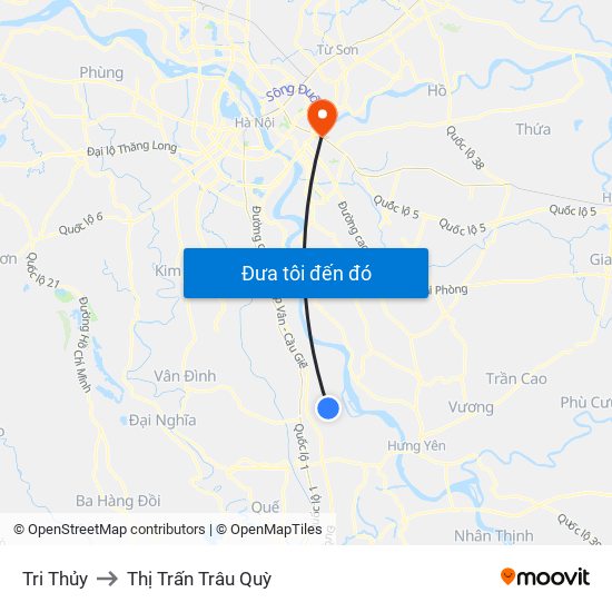 Tri Thủy to Thị Trấn Trâu Quỳ map