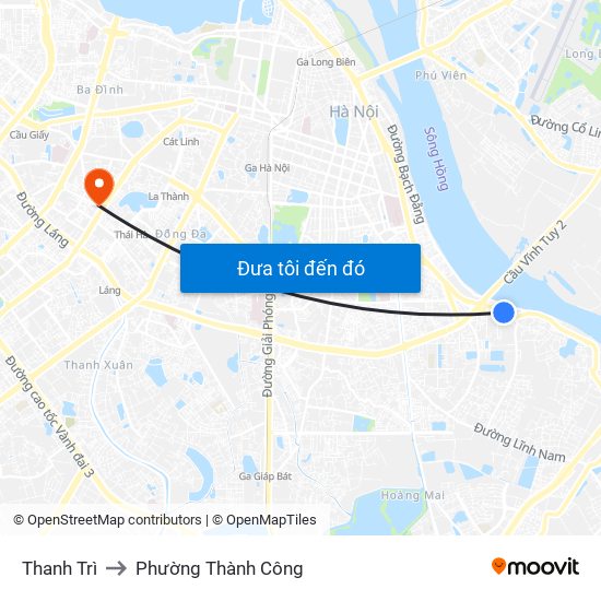 Thanh Trì to Phường Thành Công map