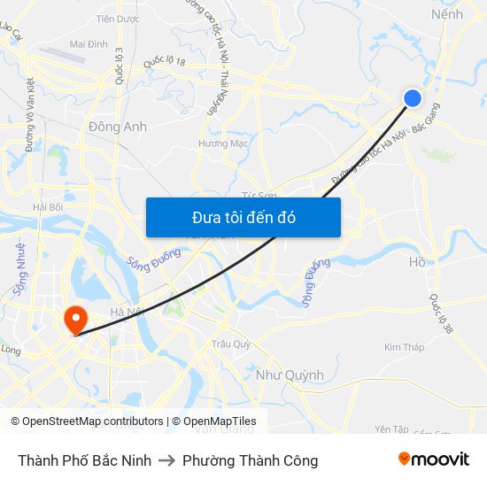 Thành Phố Bắc Ninh to Phường Thành Công map