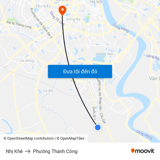 Nhị Khê to Phường Thành Công map