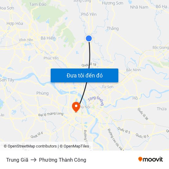 Trung Giã to Phường Thành Công map