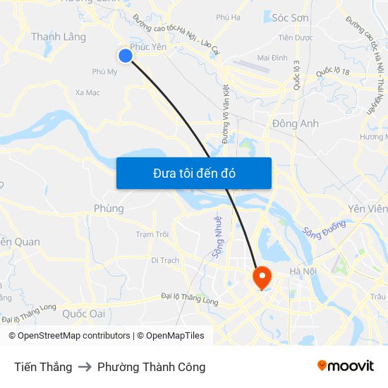 Tiến Thắng to Phường Thành Công map