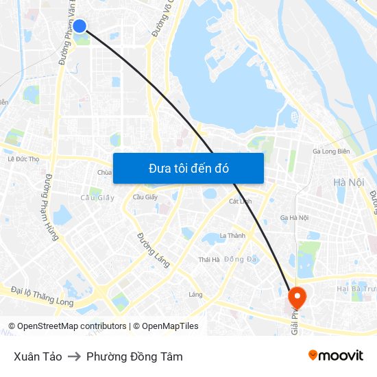 Xuân Tảo to Phường Đồng Tâm map