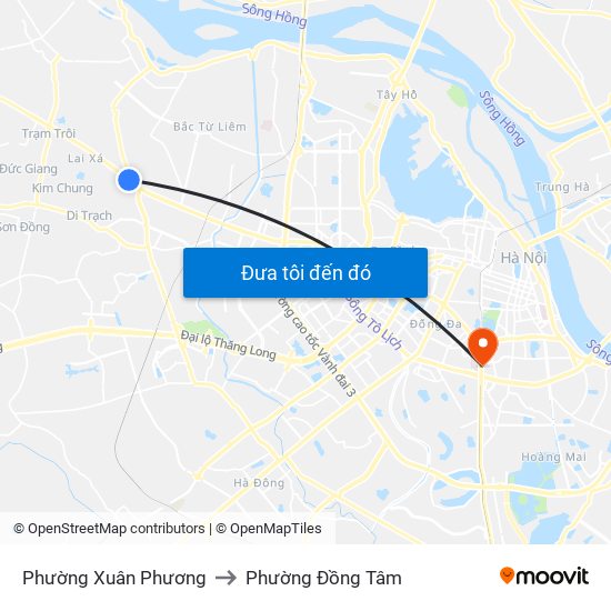 Phường Xuân Phương to Phường Đồng Tâm map