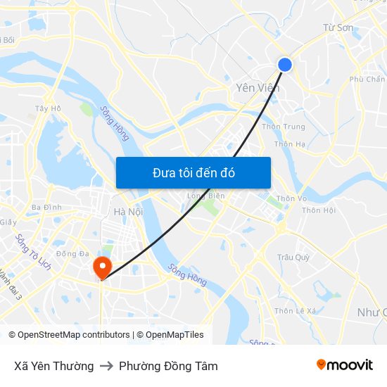 Xã Yên Thường to Phường Đồng Tâm map