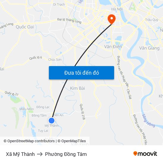 Xã Mỹ Thành to Phường Đồng Tâm map
