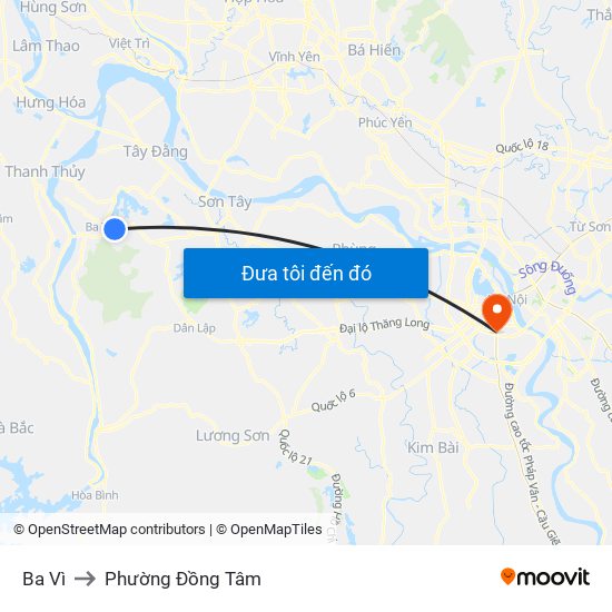 Ba Vì to Phường Đồng Tâm map