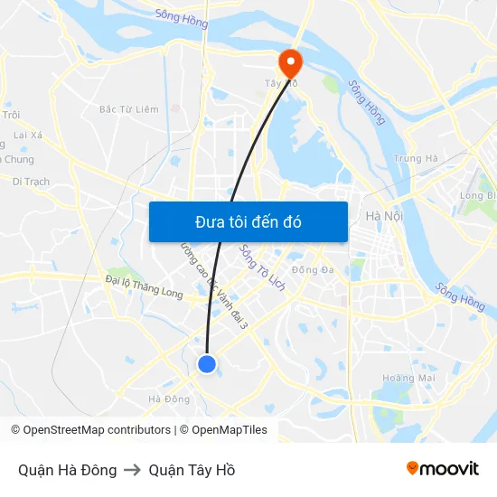 Quận Hà Đông to Quận Tây Hồ map