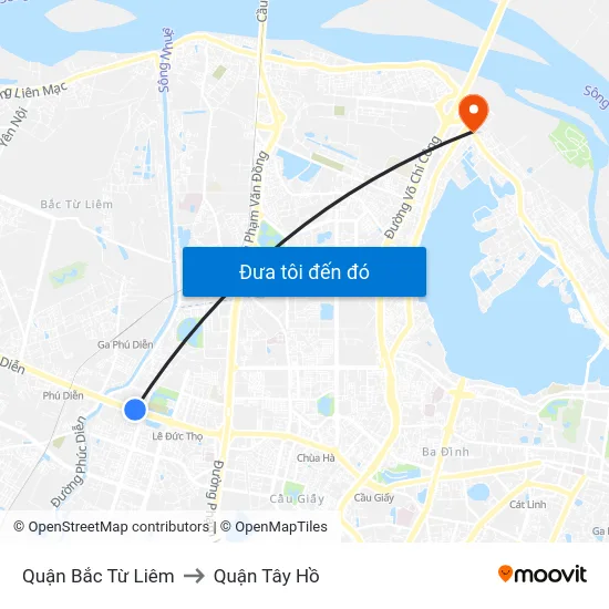 Quận Bắc Từ Liêm to Quận Tây Hồ map