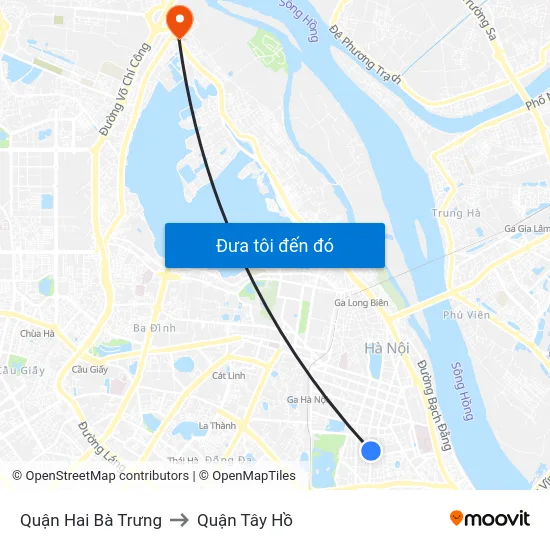 Quận Hai Bà Trưng to Quận Tây Hồ map