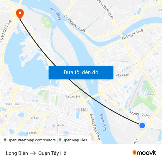 Long Biên to Quận Tây Hồ map
