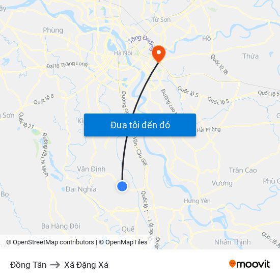 Đồng Tân to Xã Đặng Xá map