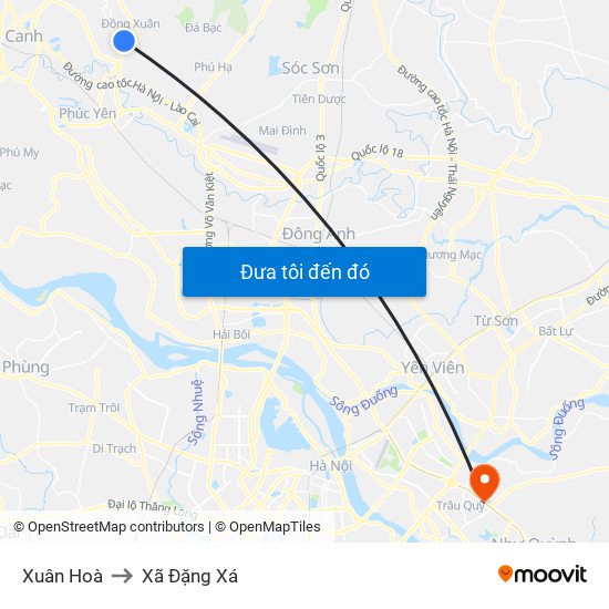 Xuân Hoà to Xã Đặng Xá map