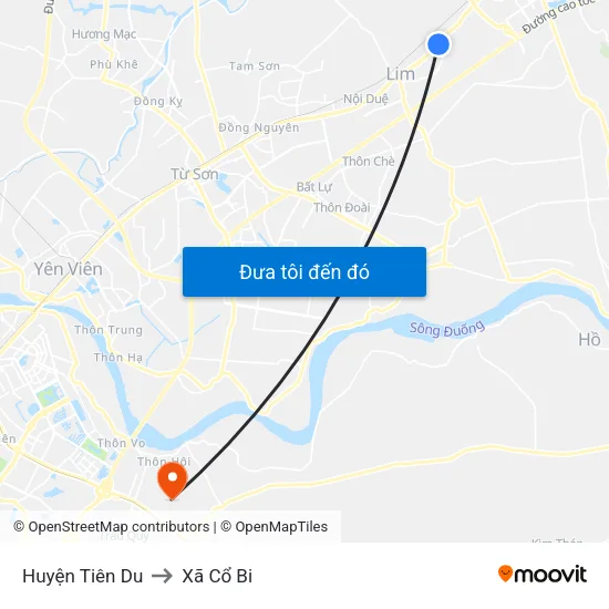 Huyện Tiên Du to Xã Cổ Bi map