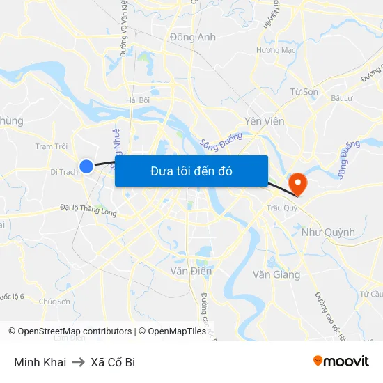 Minh Khai to Xã Cổ Bi map