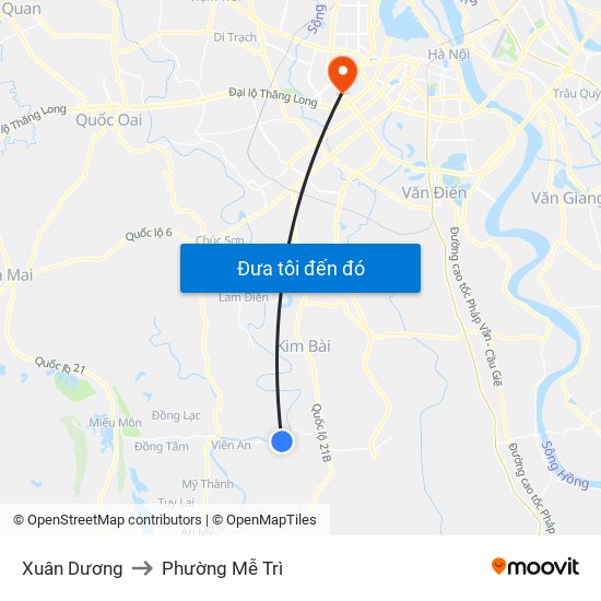 Xuân Dương to Phường Mễ Trì map