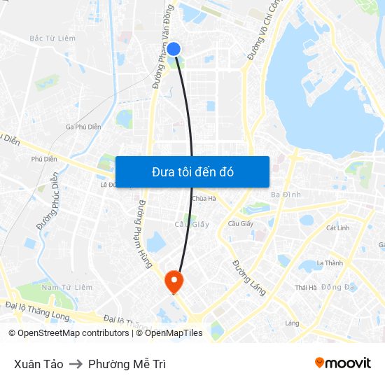 Xuân Tảo to Phường Mễ Trì map