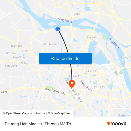 Phường Liên Mạc to Phường Mễ Trì map