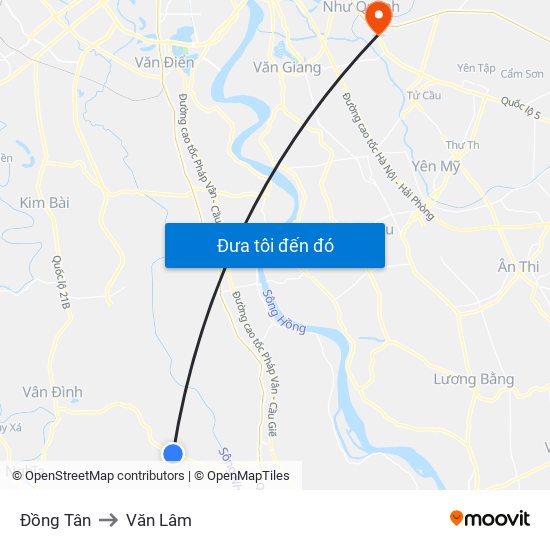 Đồng Tân to Văn Lâm map