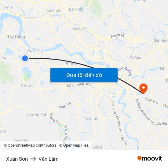 Xuân Sơn to Văn Lâm map