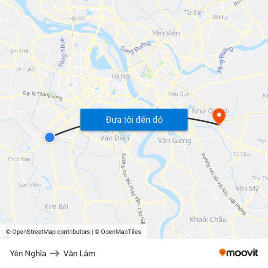 Yên Nghĩa to Văn Lâm map