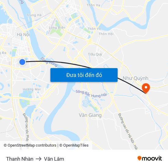 Thanh Nhàn to Văn Lâm map