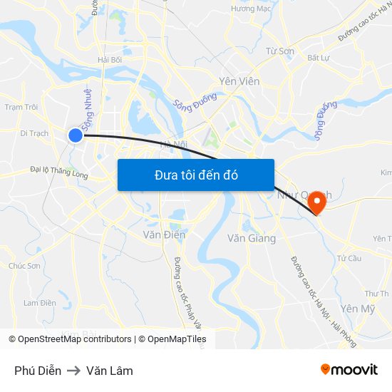 Phú Diễn to Văn Lâm map